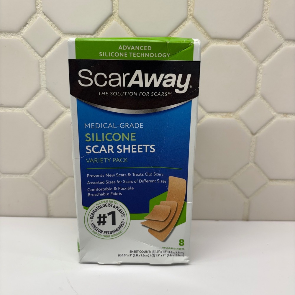 ScarAway Silicone Scar Sheets Variety Pack 8 Count Tan Medical Grade Treatment